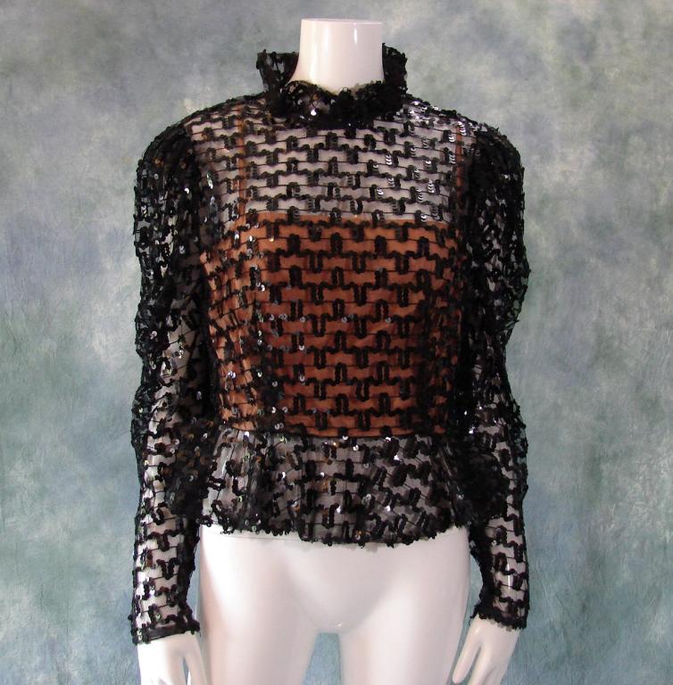 Vintage 1970s Black Sequined Top (1 of 7)