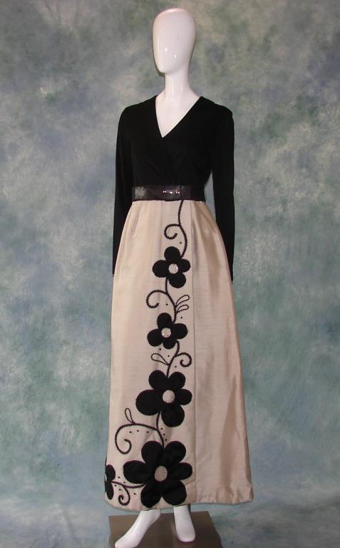1960s Raw Silk w/ Applique Maxi Dress (1 of 9)