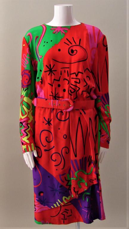 Louis Feraud Silk Chiffon Abstract Dress (1 of 8)