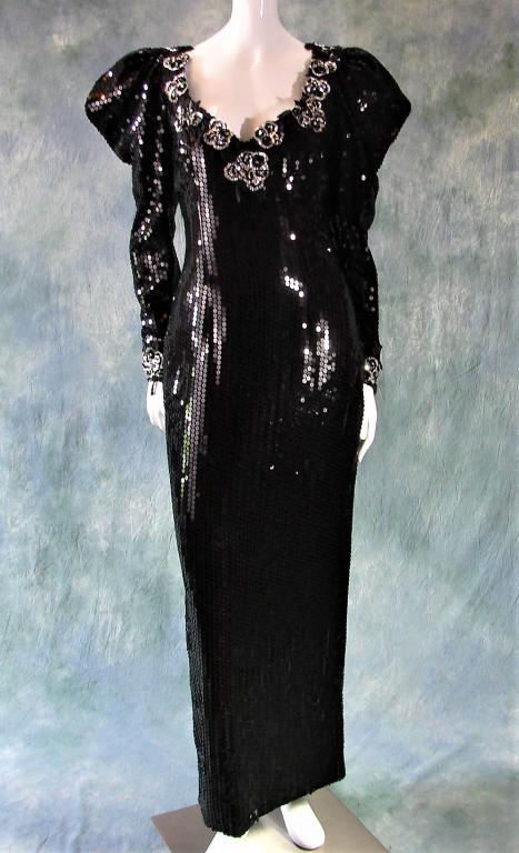 Designer Black and Silver Sequin Gown, 1980s (1 of 9)