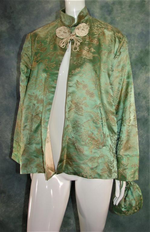 Vintage Green Silk Brocade Jacket and Bag (1 of 6)