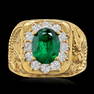 14K YELLOW GOLD 5.00CT EMERALD 1.00CT DIAMOND MENS RING