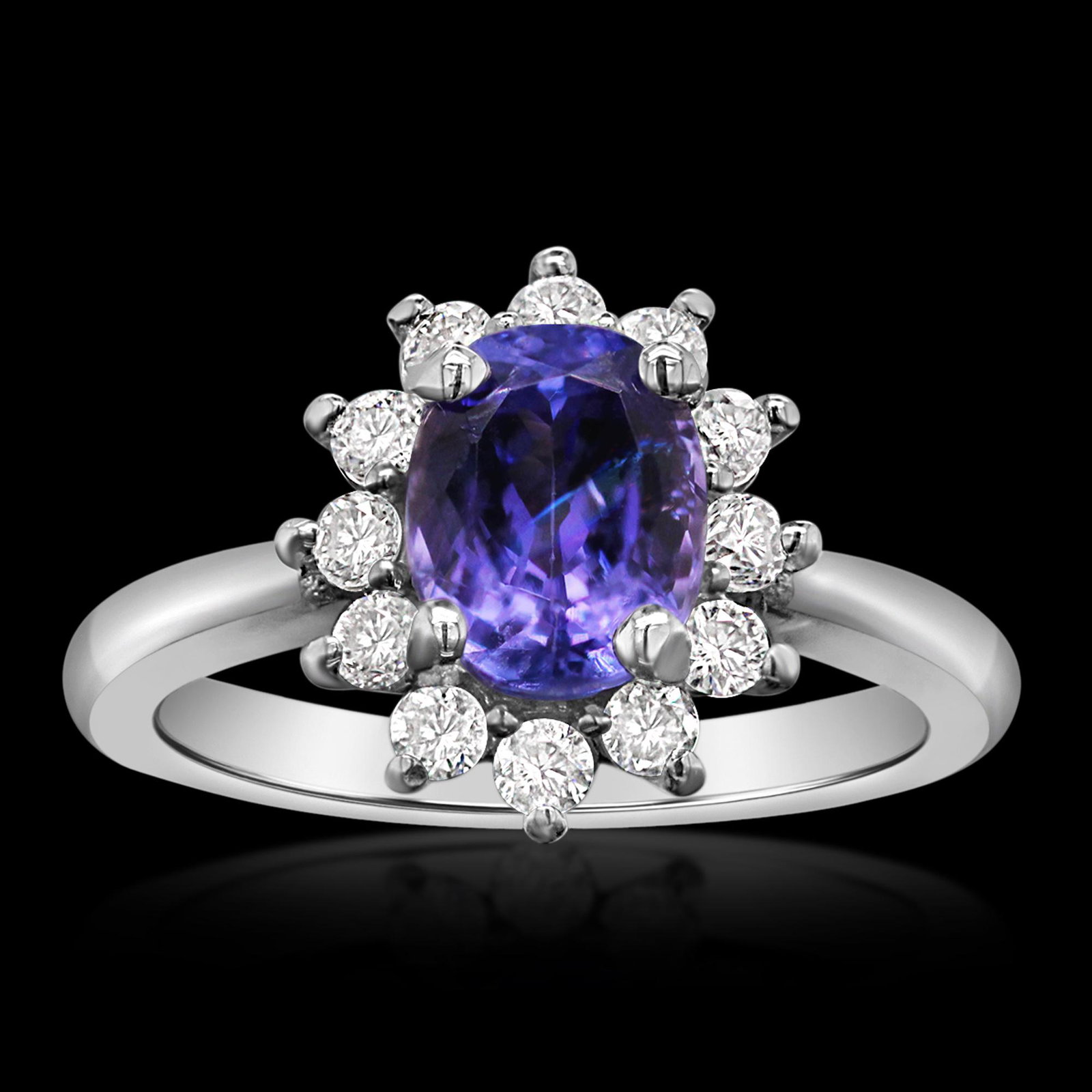 14K WHITE GOLD 2.15CT TANZANITE 0.49CT DIAMOND RING (1 of 4)