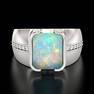 14K WHITE GOLD 4.50CT OPAL 0.13CT DIAMOND MENS RING