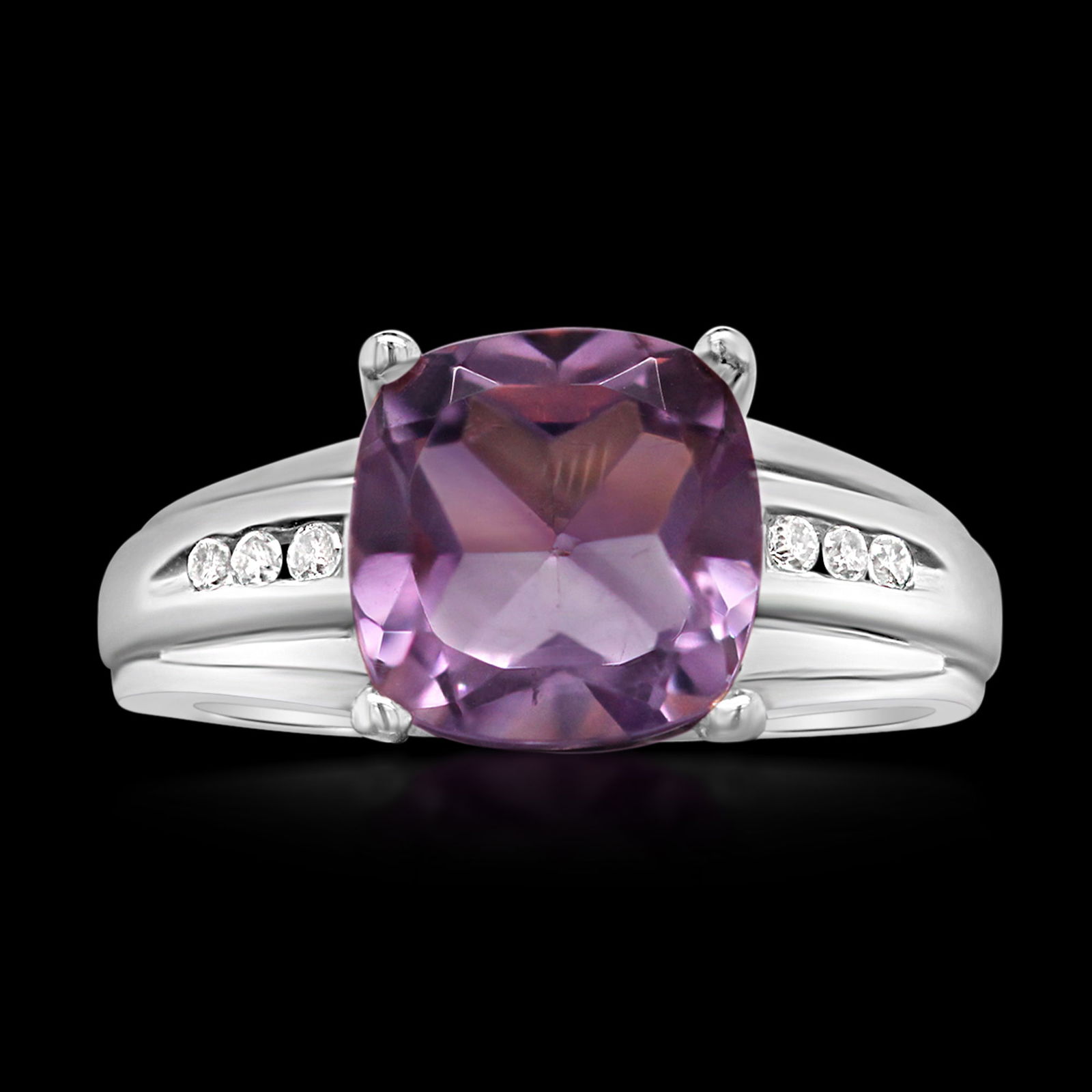 14K WHITE GOLD 3.00CT AMETHYST 0.12CT DIAMOND RING (1 of 3)