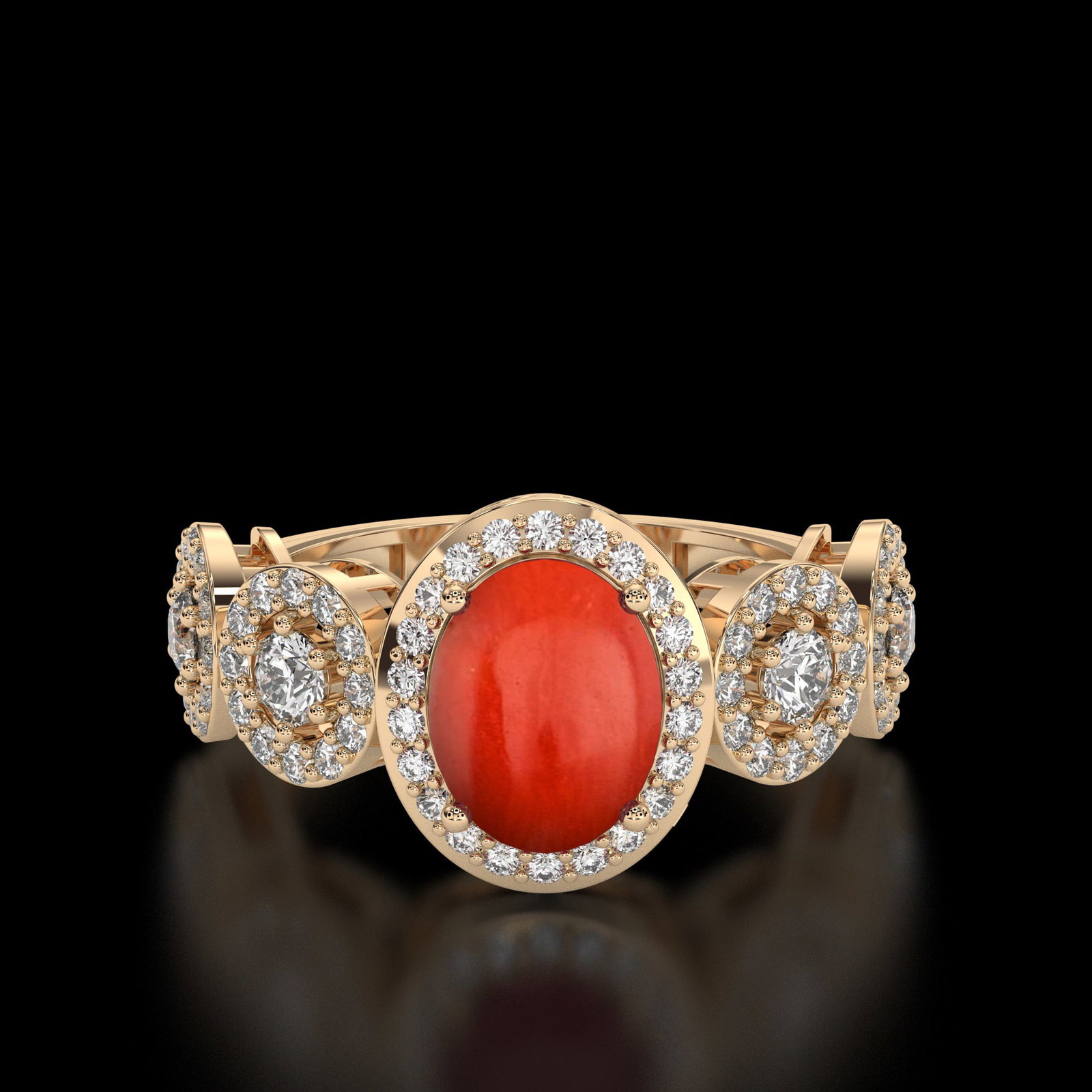 14K YELLOW GOLD 2.50CT CORAL 0.95CT DIAMOND RING (1 of 3)