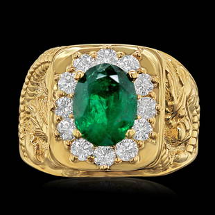 14K YELLOW GOLD 5.00CT EMERALD 1.00CT DIAMOND MENS RING: Metal: 14k Solid Yellow GoldApprox Face Measurements: 15.50 x 14.00mmSize: 11Approx Shank Width: 5.10mmFinish: Bright PolishMarkings: Stamped 14KCountry Made: United StatesMain Stone: EmeraldQuantity: