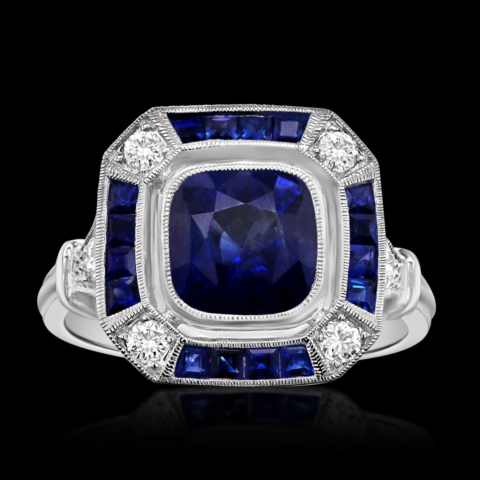 18K WHITE GOLD 3.1CT SAPPHIRE 0.26CT DIAMOND RING (1 of 3)