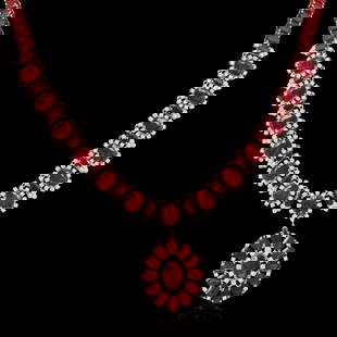 14K YELLOW GOLD 54CT BURMESE RUBY 3.60CT DIAMOND NECKLACE: Metal: 14k Solid Rose GoldFace Measurements: 22 x 26mmSize: 17.5Finish: Bright Polish 58.0 gramsMarkings: Stamped 14KCountry Made: United StatesMain Stone: RubyQuantity: 14Shape: OvalColor: RedCarat T