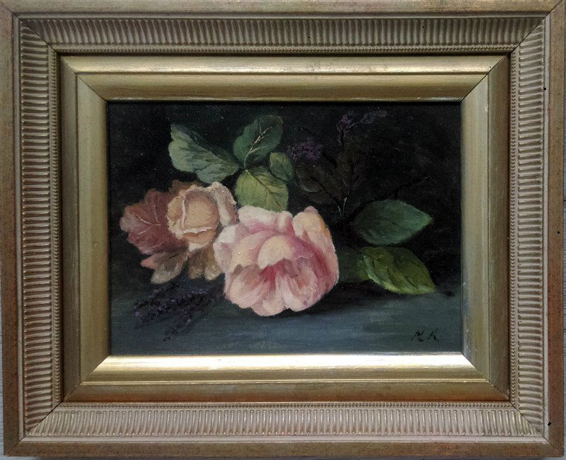 DUTCH SCHOOL Still life wirh roses: Description : "Still life with roses.-- "Medium : Oil on panel.-- Dimensions : 16 x 22 cm.--Signature : Signed lower right