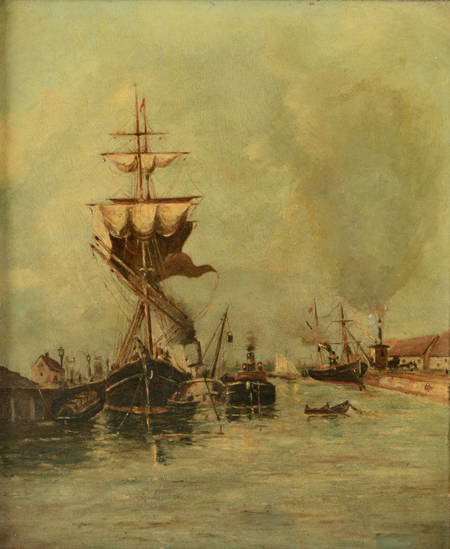 Eugene BOUDIN (1824 -1898) attr.: Description : " Harbor scene " -- Medium : Oil on canvas -- Dimensions : 50 x 40 cm -- Signature : Unsigned -- Estimate : 200 - 300 Euro