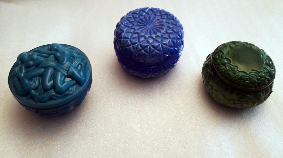 set of 3 Bohemian Malachite vanity boxes (1 of 2)