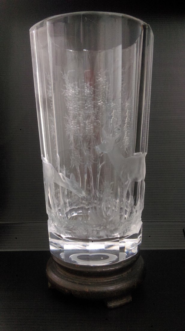 19th C Bohemian vase with deer motif (1 of 2)