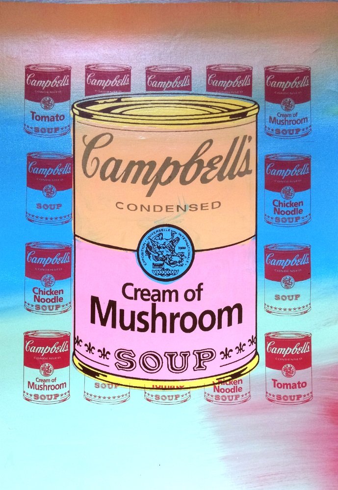 Steve A. Kaufman (SAK) (1960-2010): Steve A. Kaufman (SAK) (1960-2010) -- Description : "Campbell's Soup" -- Medium : Hand embellished silkscreen, acrylic paint/ canvas -- Dimensions : 67 x 57 cm (unstretched) -- Signature : Signed vers