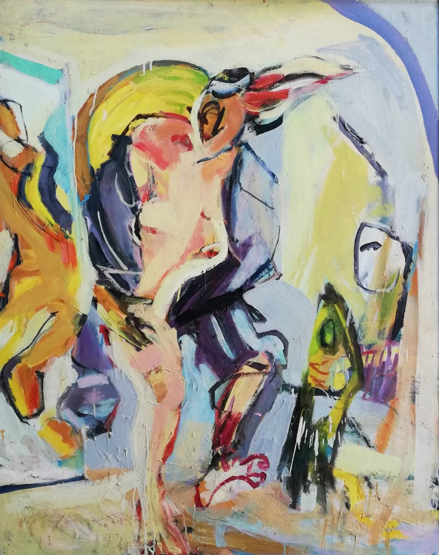 Alfred KLINKAN (1950-1994): LOT 9184 -- Alfred KLINKAN (1950-1994) -- Description : Vogel -- Medium : Oil on board -- Dimensions : 107 x 85 cm -- Signature : Signed verso -- Estimate : 6000 -8000 Euro