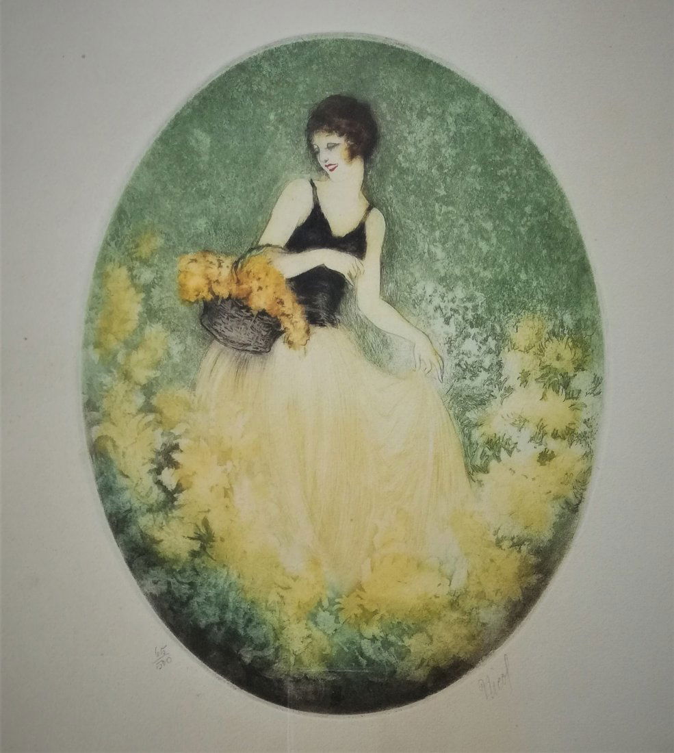 NICOL, French ca. 1920 Art Deco colored etching (1 of 2)