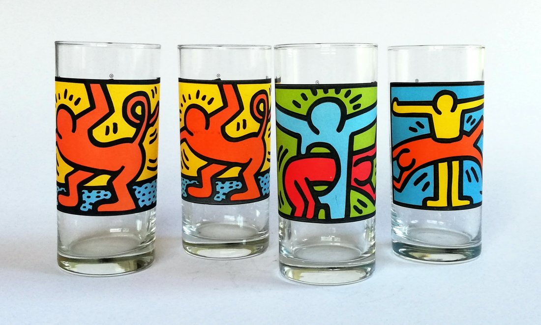 Keith HARING (1958-1990) Four long drink glasses (1 of 2)