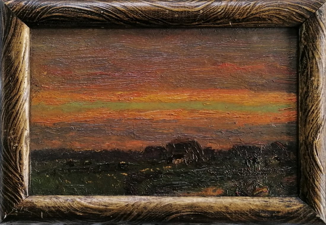 Jules DUPRÉ After (1811-1889): Jules DUPRÉ After (1811-1889) -- Description : Landscape at dusk -- Medium : Oil on panel -- Dimensions : 17 x 26 cm -- Signature : No apparent signature -- Estimate : 100 - 200 Euro