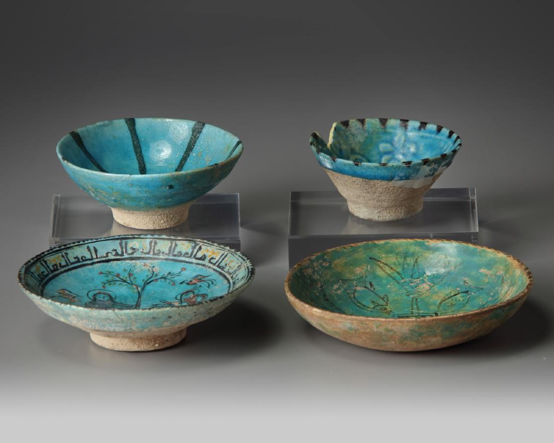 Three Islamic turquoise glazed bowls and a dish (1 of 1)