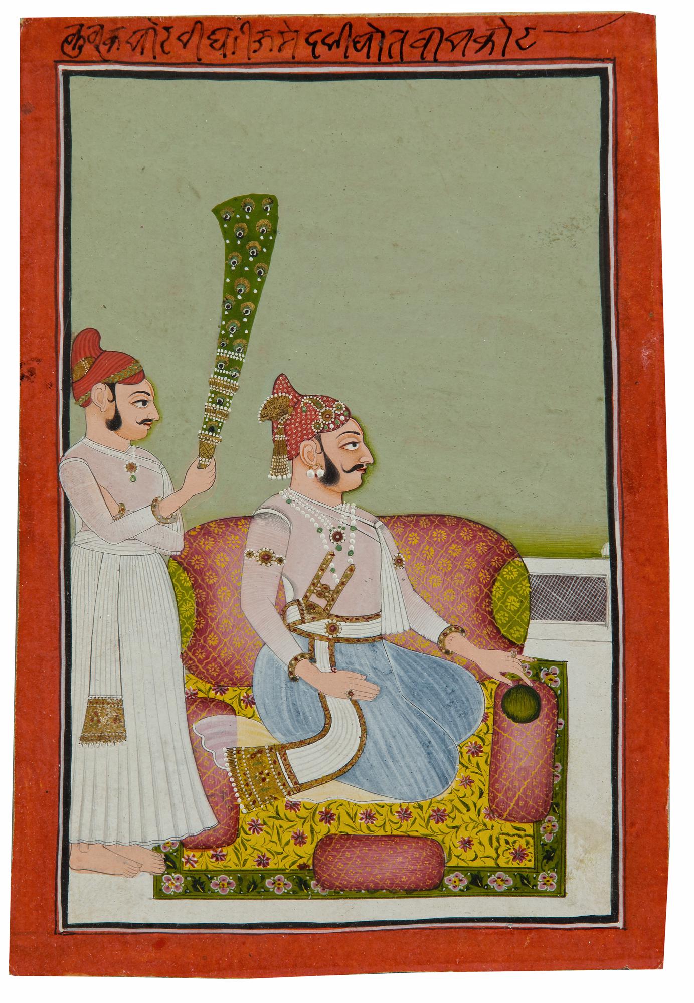 A RAJASTHAN MINIATURE DEPICTING A RAJA WITH HIS (1 of 1)