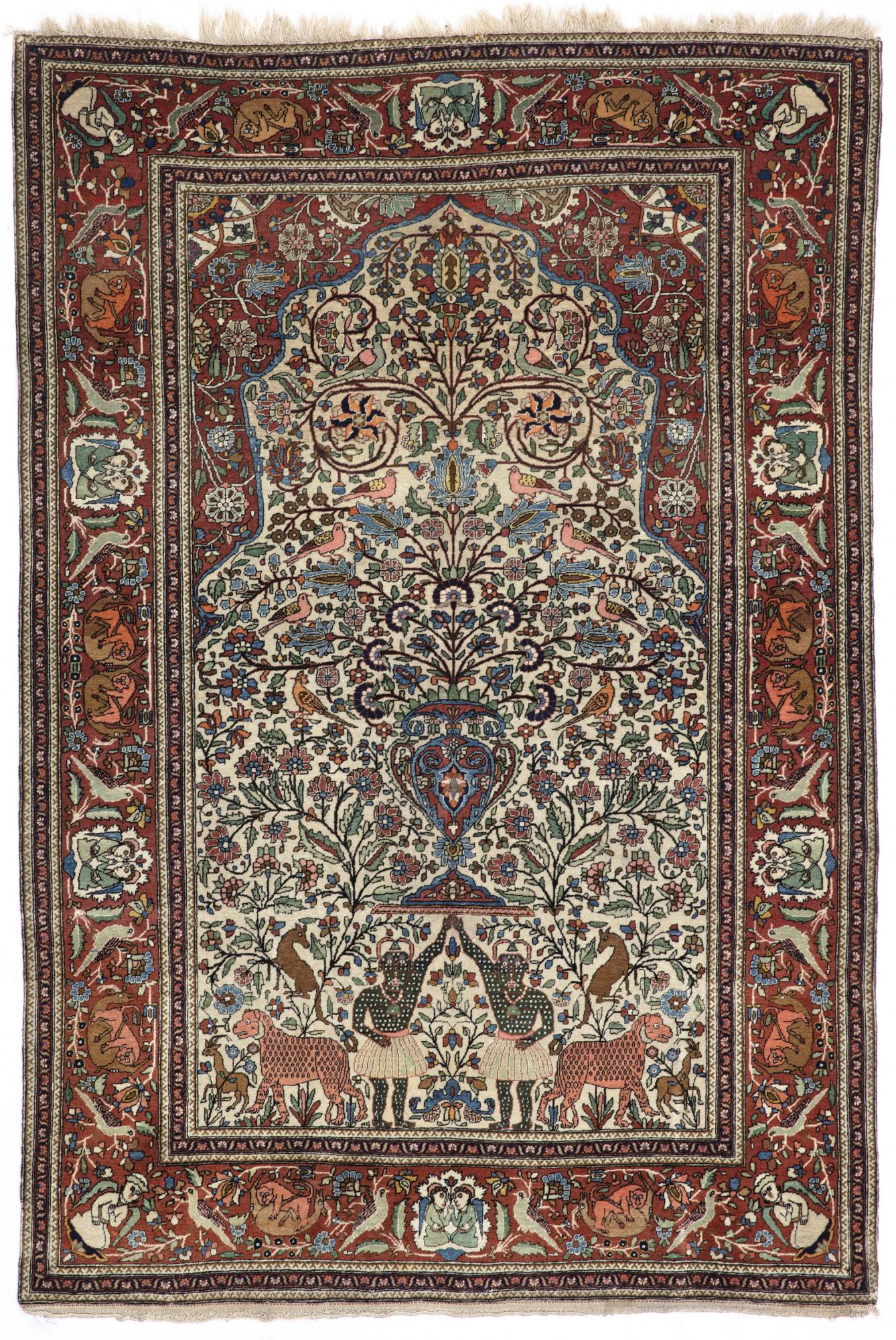 A PRAYER KASHAN MOHTASHAM RUG, LATE 19TH CENTURY (1 of 4)