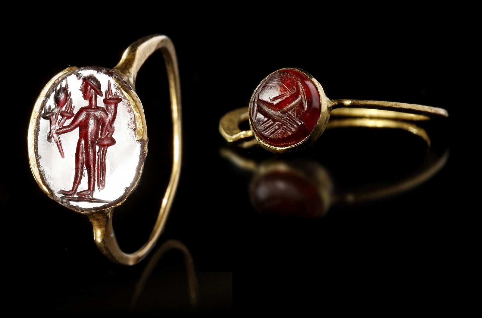 TWO ROMAN GOLD RINGS WITH INTAGLIOS, CIRCA 2ND-3RD CENTURY A.D. (1 of 1)