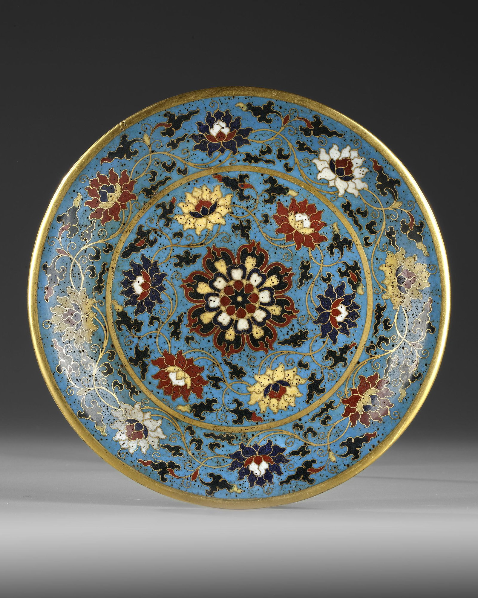 A CHINESE CLOISONNE ENAMEL DISH, QING DYNASTY (1644â€“1911) (1 of 2)
