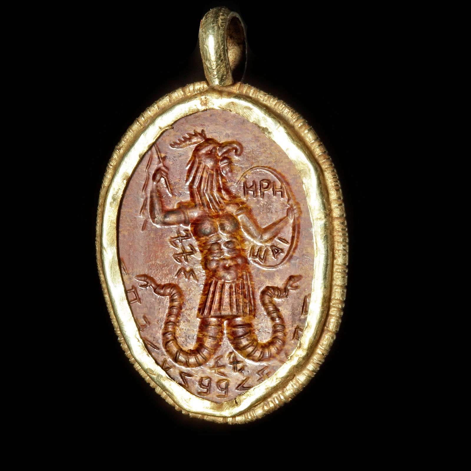 A ROMAN GNOSTIC INTAGLIO SET IN A GOLD MOUNT, 2ND/3RD CENTURY AD (1 of 6)