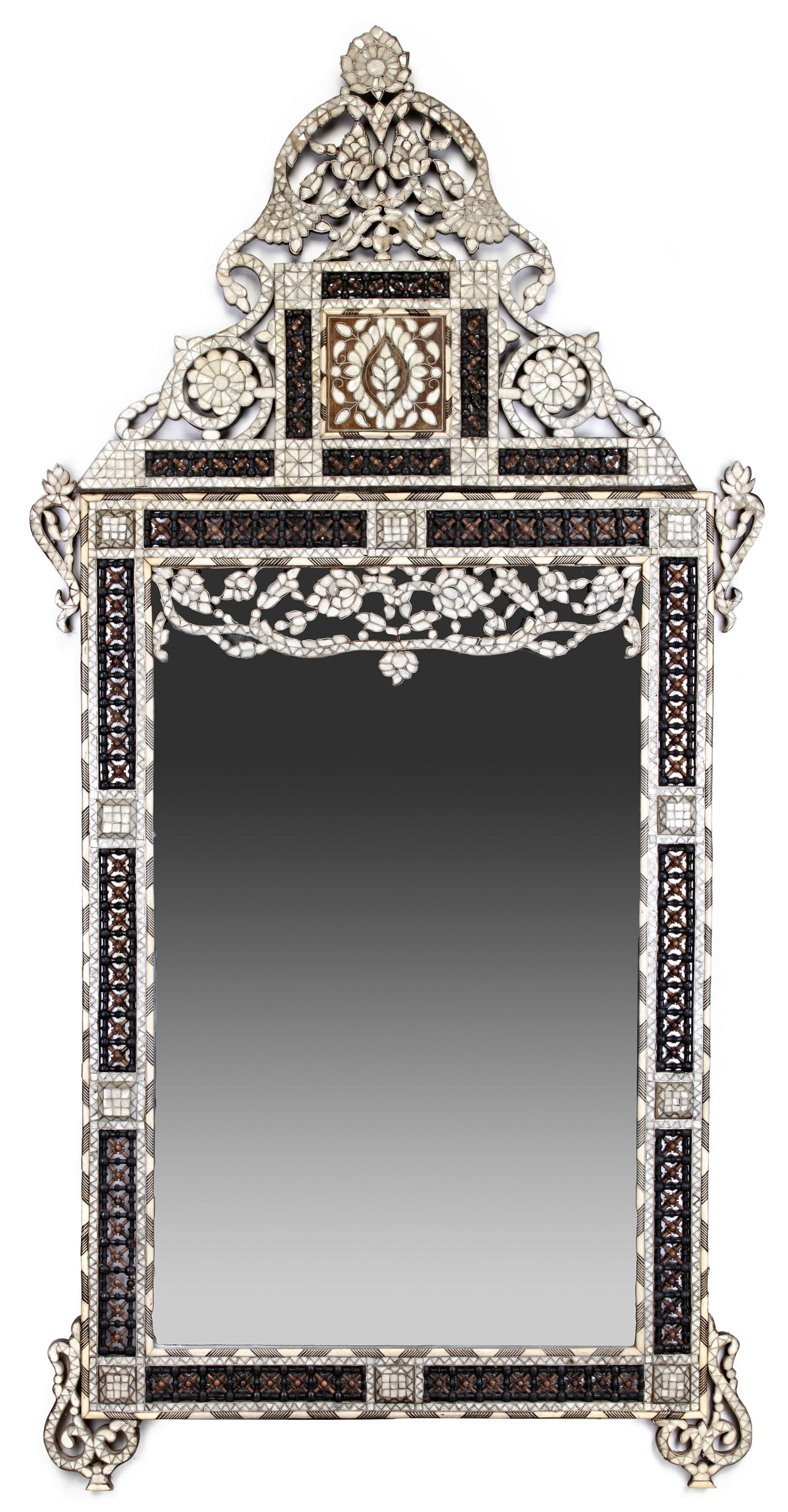 AN OTTOMAN MOTHER OF PEARL INLAID WOODEN MIRROR, 19TH CENTURY (1 of 1)