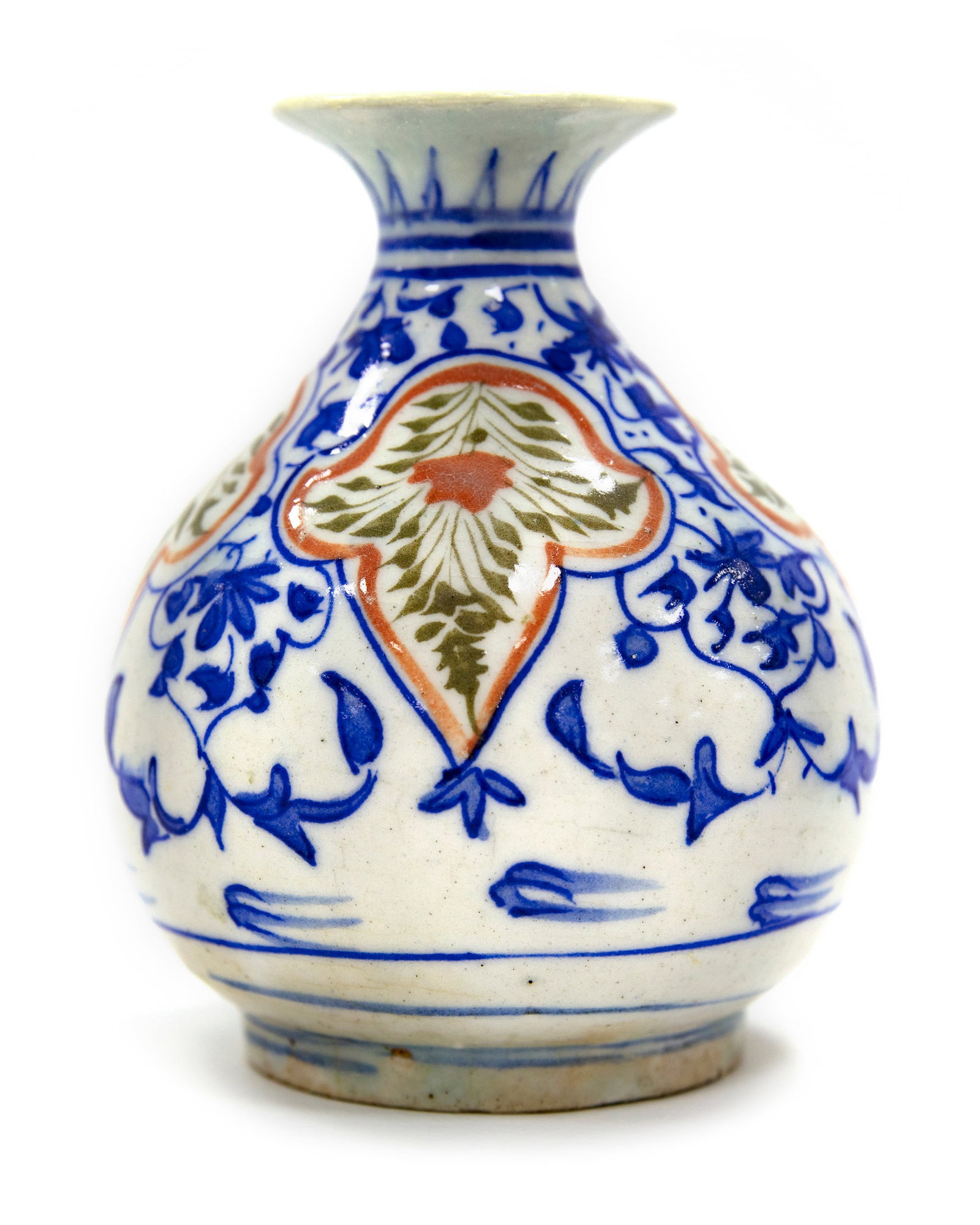 A SAFAVID RED AND BLUE KIRMAN POTTERY QALYAN BASE (WATER PIPE), PERSIA, 17TH CENTURY (1 of 3)