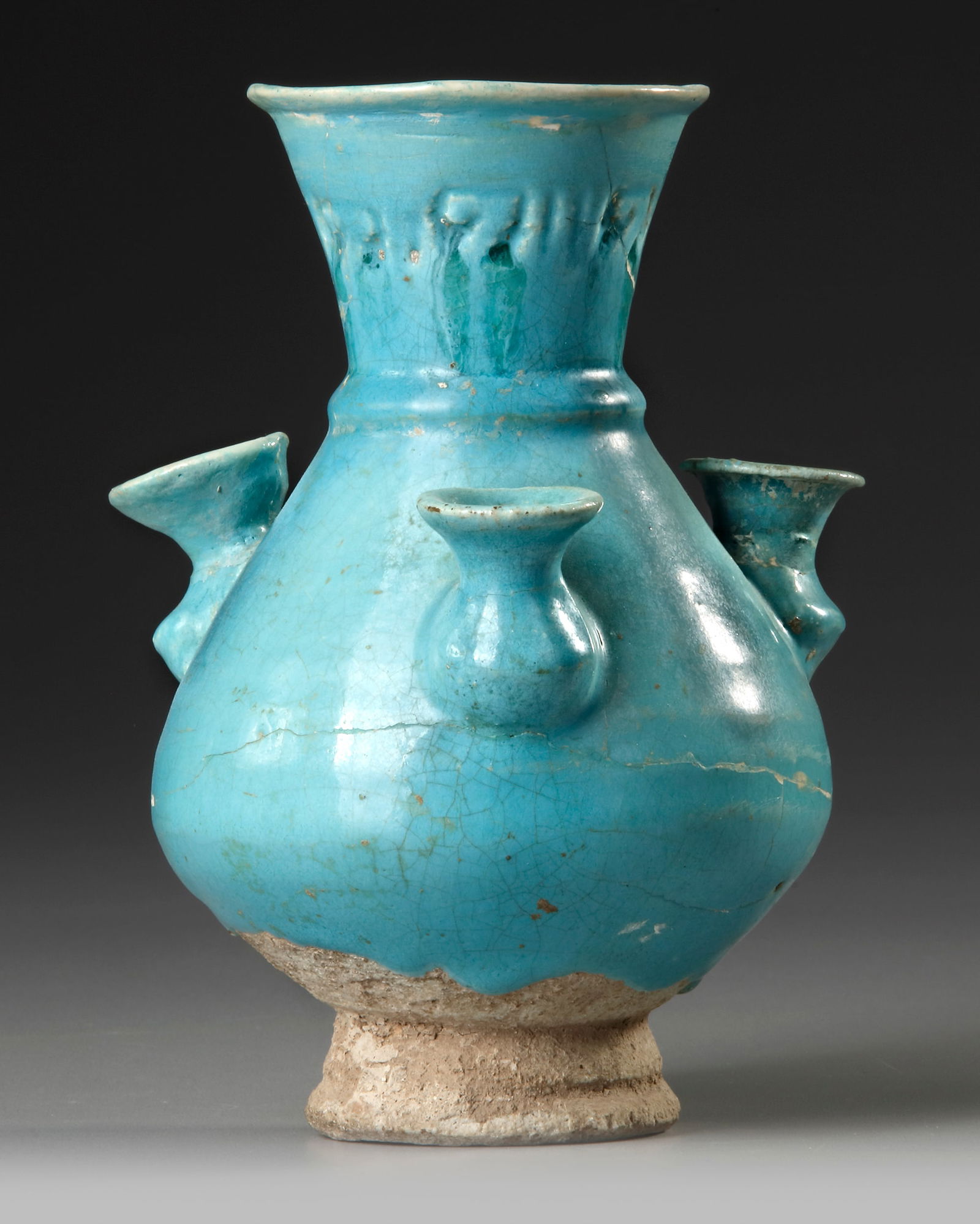 A KASHAN TURQUOISE GLAZED POTTERY VASE, PERSIA, 13TH CENTURY (1 of 4)