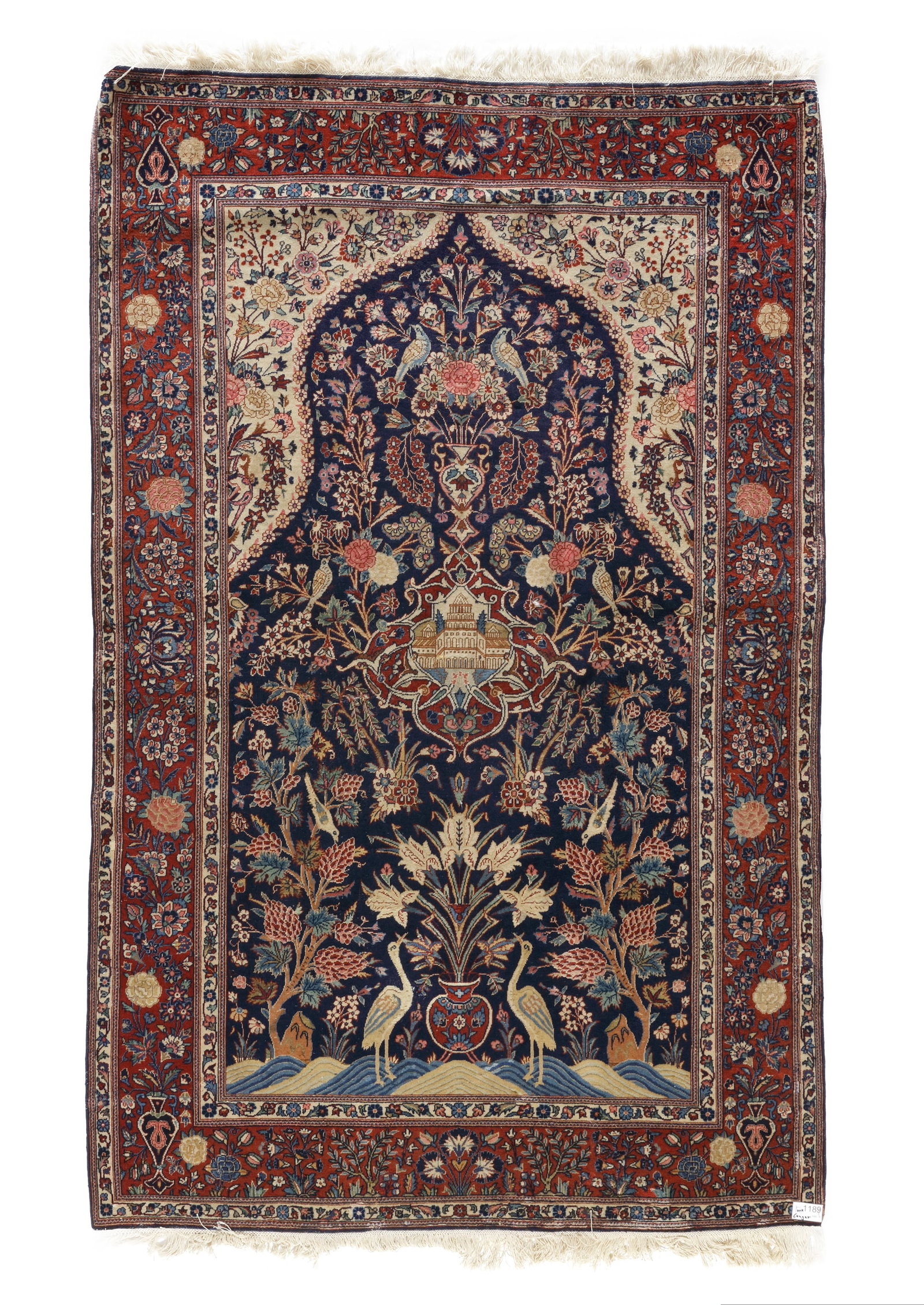 A KASHAN KURK PRAYER RUG, 1930: 133 by 208 cm.