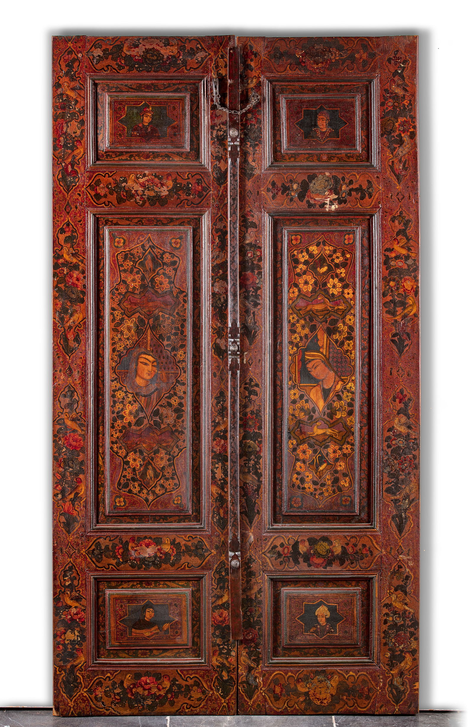 A PAIR OF PERSIAN LACQUERED PANELLED DOORS, QAJAR, 19TH CENTURY (1 of 4)