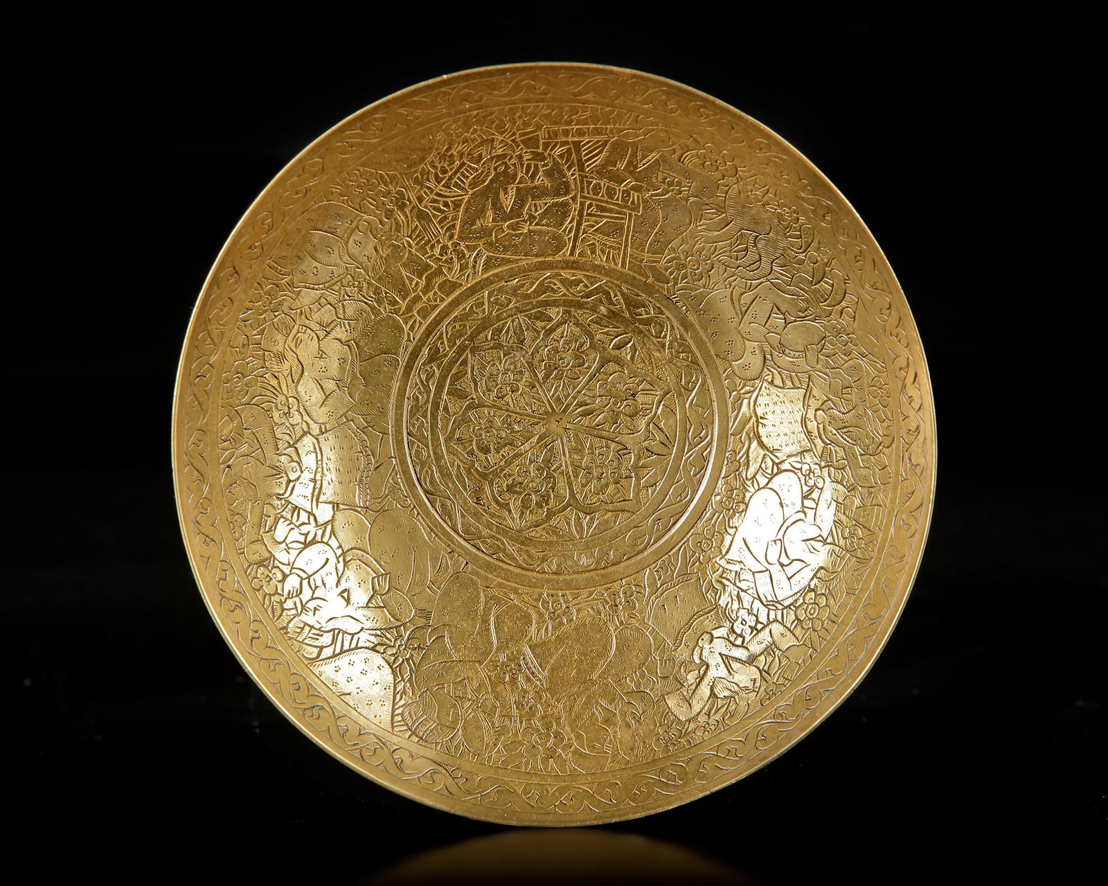 A GILT PERSIAN BRASS MAGIC BOWL, PERSIA, 19TH CENTURY (1 of 4)