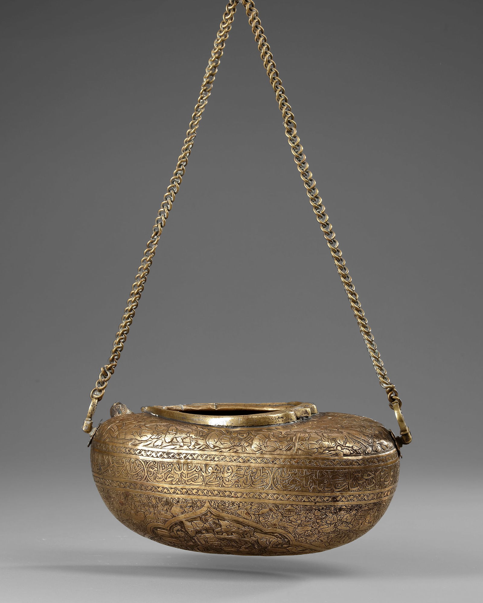 A FINE QAJAR ENGRAVED BRASS KASHKUL, PERSIA 19TH CENTURY (1 of 5)