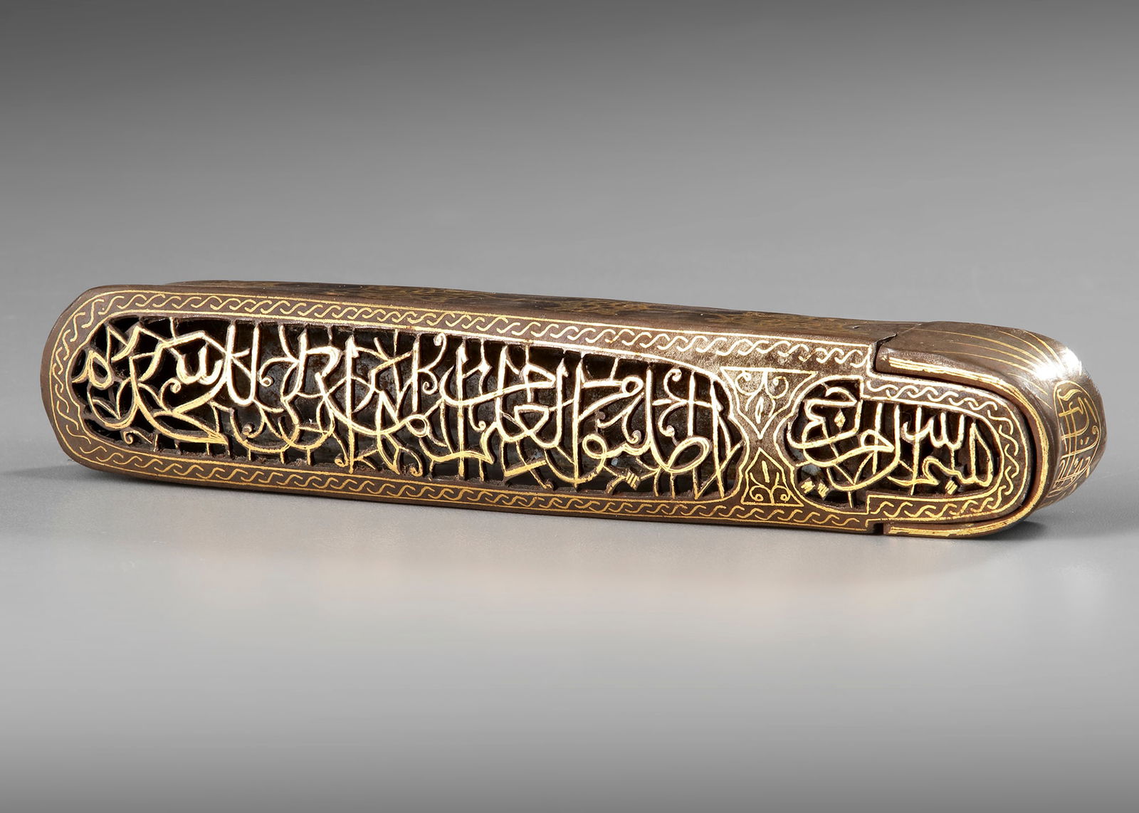 A GILT METAL PEN CASE OR QALAMDAN, PERSIA, 19TH CENTURY (1 of 5)