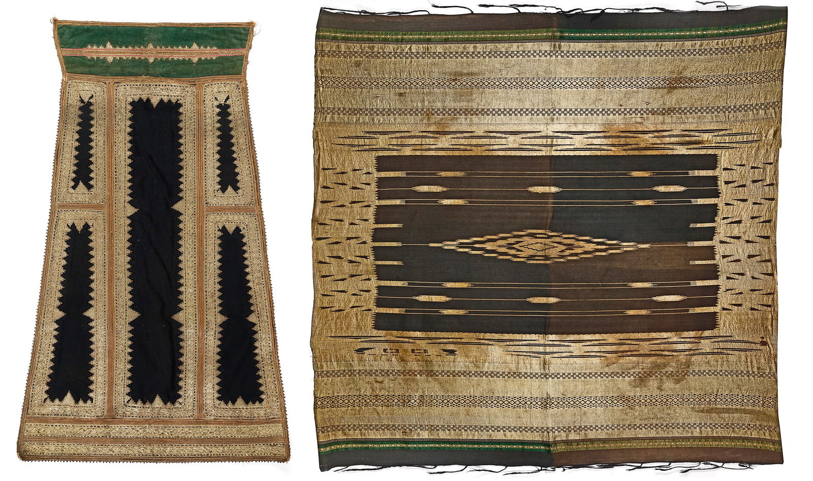 TWO OTTOMAN THREAD EMBROIDERED TEXTILE FRAGMENTS,  DAMASCUS, EARLY 20TH CENTURY (1 of 4)