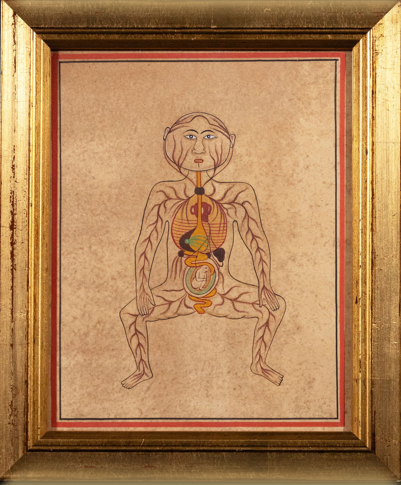 MYSTICAL BODY OF TANTRIC MEDITATION: A sacred and symbolic depiction of the human form, illustrating the flow of energy, inner organs, and spiritual connections within the body. Rooted in tantric tradition, this artwork reflects the bala