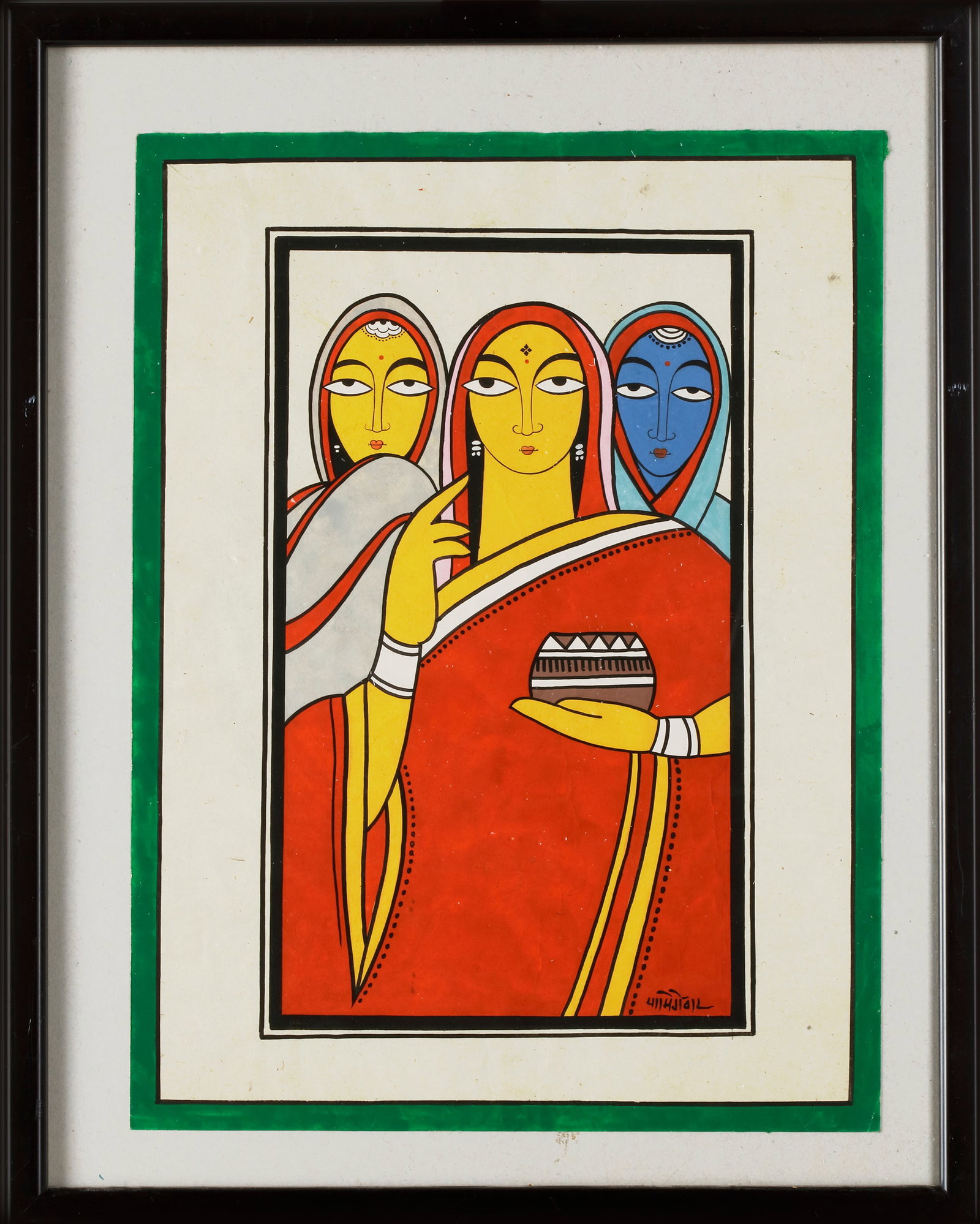 JAMINI ROY 1887-1972: Jamini Roy was an Indian painter best known for combining traditional Indian and Western art styles to create unique and complex works. Born on April 11, 1887 in Beliatore, India, he went on to study