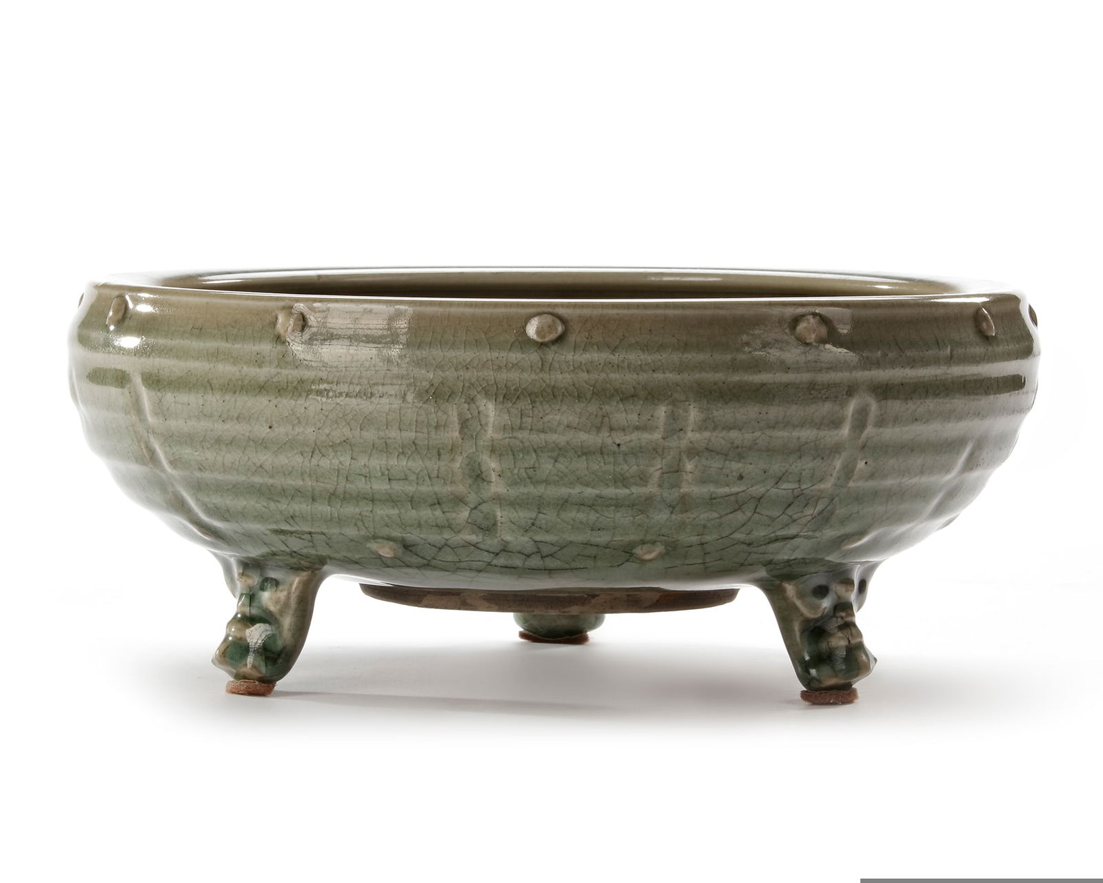 A CHINESE LONGQUAN CELADON 'EIGHT TRIGRAMS' TRIPOD CENSER, LATE YUAN, EARLY MING DYNASTY (13TH-14TH (1 of 4)