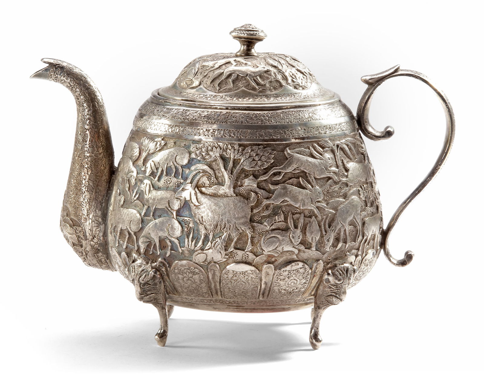 A PERSIAN SILVER TEAPOT, 19TH CENTURY (1 of 4)
