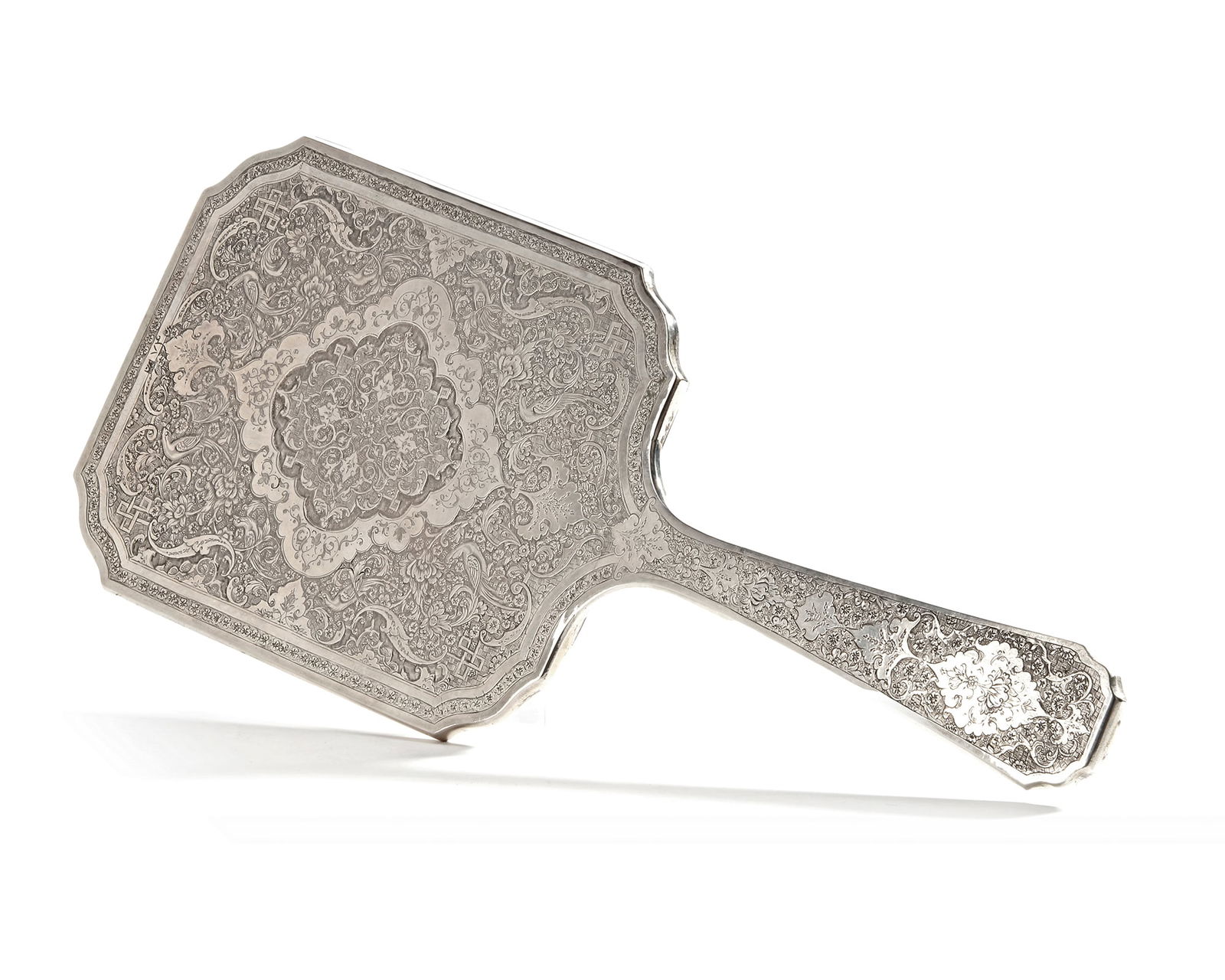 A PERSIAN SILVER MIRROR, 19TH CENTURY (1 of 2)