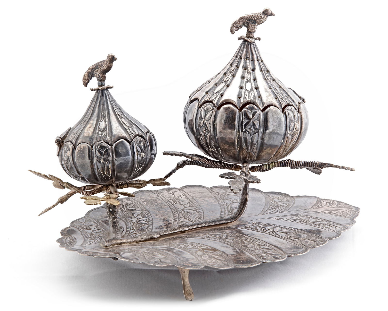 AN OTTOMAN SILVER INCENSE BURNER WITH PEAR-SHAPED BOXES (1 of 3)