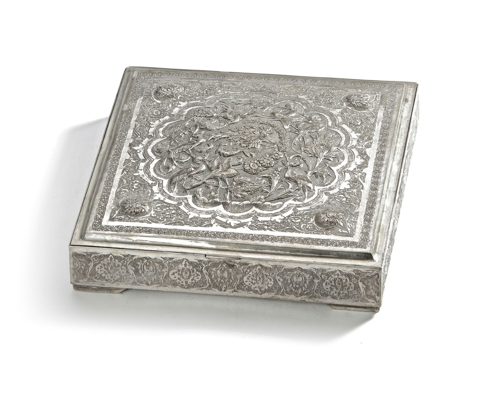 A PERSIAN SILVER SQUARE BOX, 19TH CENTURY (1 of 4)