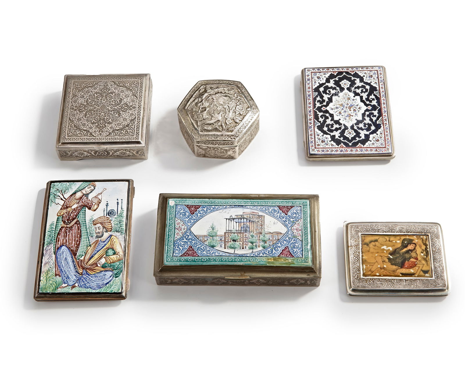SIX PERSIAN SILVER BOXES, 19TH CENTURY (1 of 3)