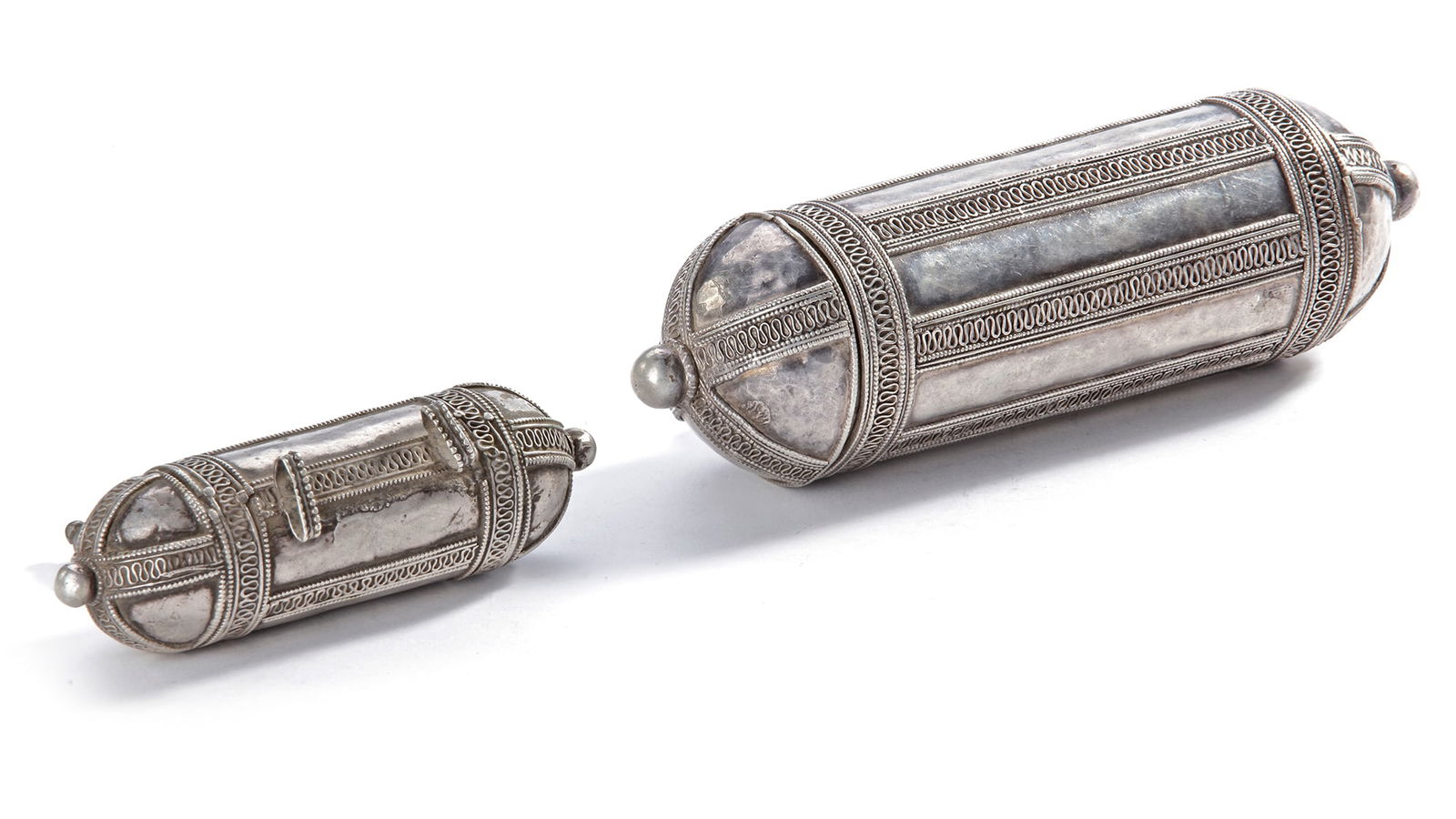 TWO SILVER AMULET TUBES â€“ YEMEN, 19TH CENTURY (1 of 3)