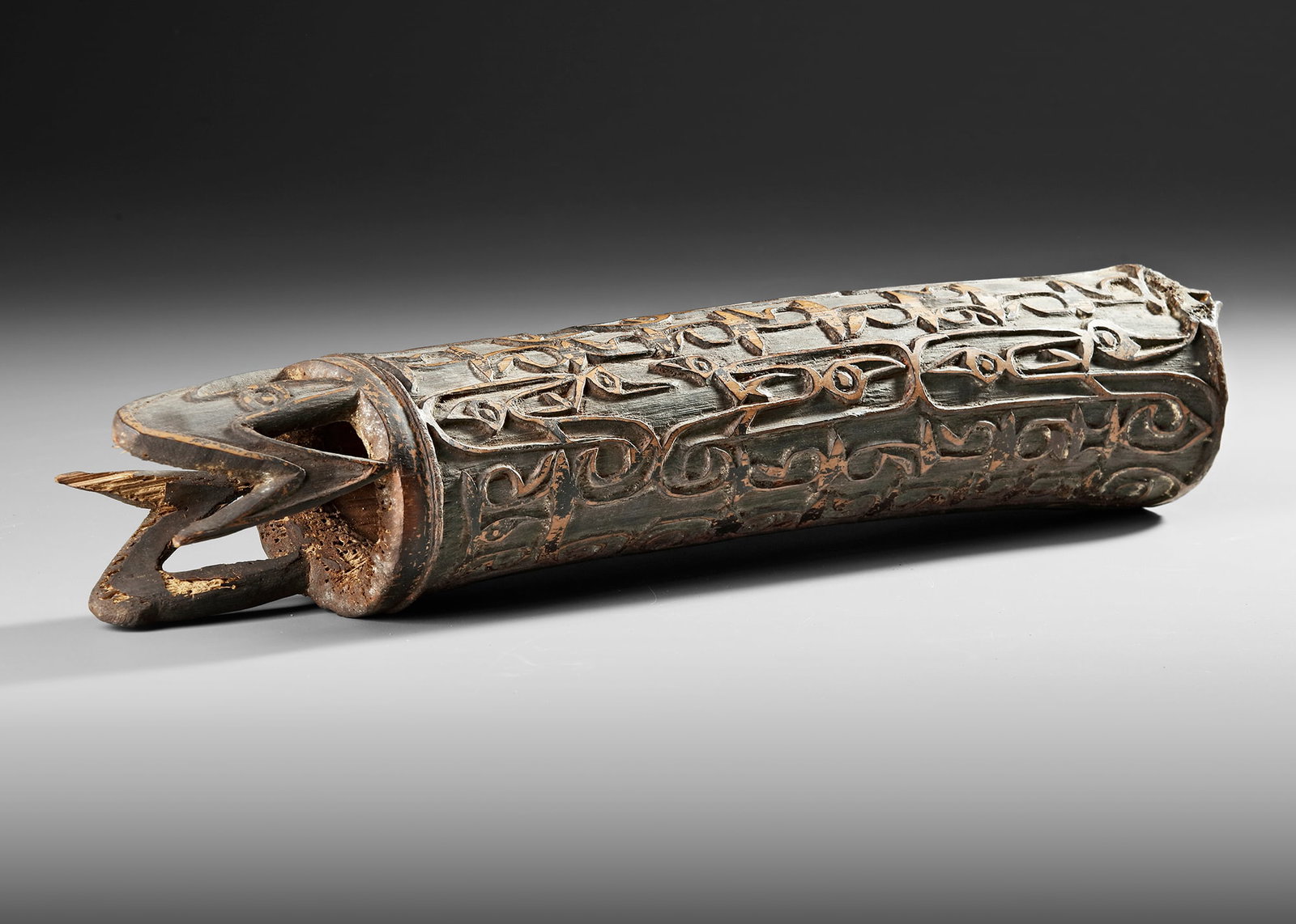 Asmat horn “Fu??. Collected by Jac Hoogerbrugge in the 1960’s. See Hoogerbrugges collection: D. 8 cm. L. 46 cm.