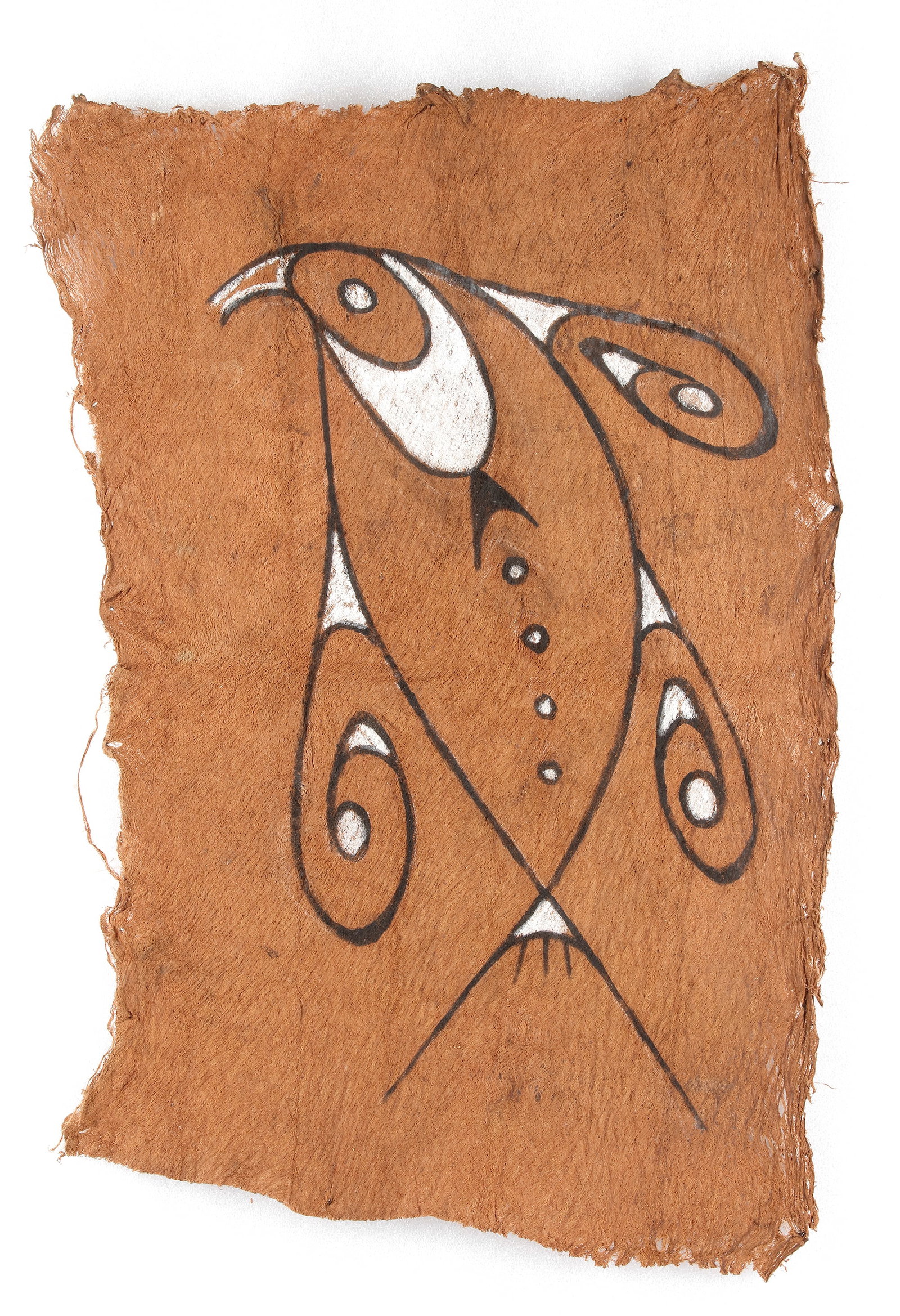 Two tapa paintings collected in the 1960’s or 1970’s by Jac Hoogerbrugge. Probably from around: 1. 62 by 54 cm. 2. 62 by 40 cm.