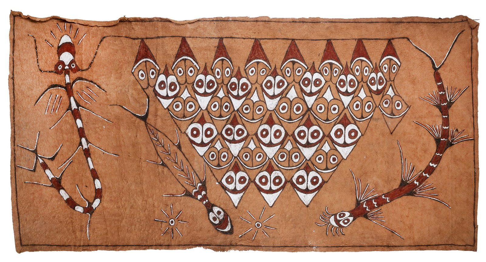 Large Tapa painting collected in the 1960’s or 1970’s by Jac Hoogerbrugge. Probably area: 160 by 81 cm.