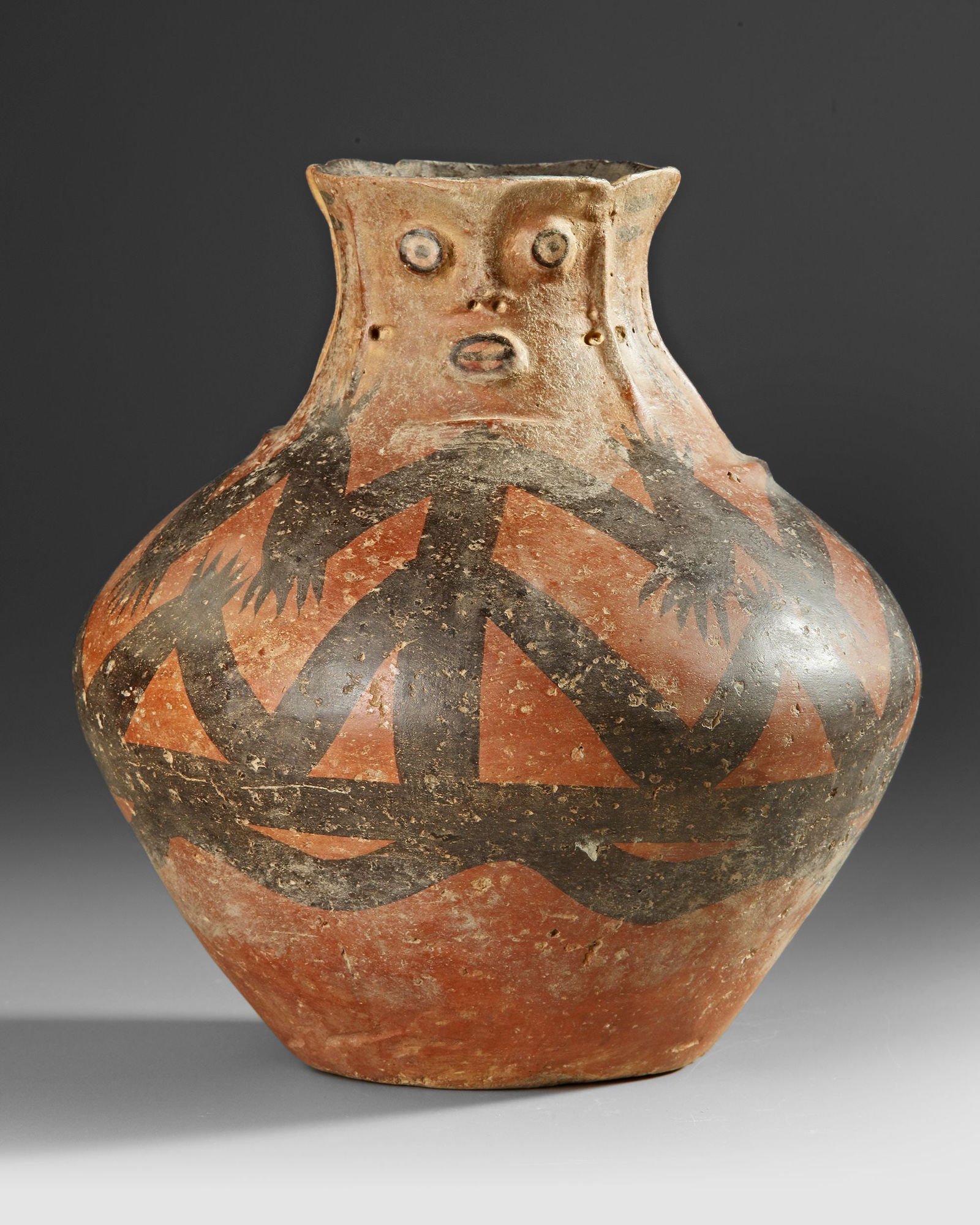 A CHINESE PAINTED POTTERY JAR, NEOLITHIC PERIOD, BANSHAN CULTURE, GANSU PROVINCE, 3RD MILLENNIUM BC (1 of 3)